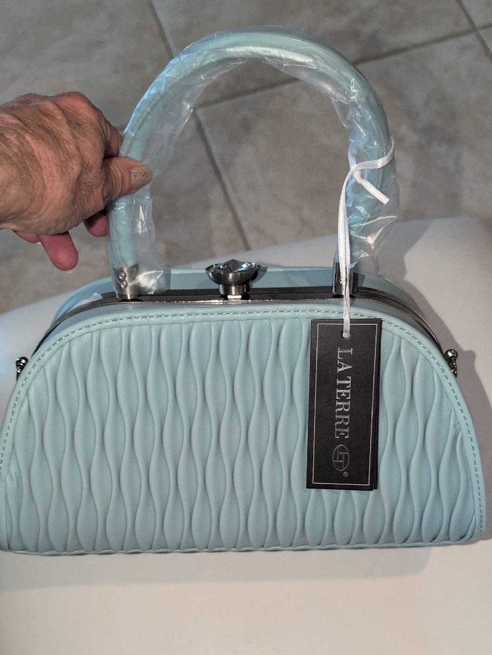 LaTeterre Light Blue Quilted Vegan Top-Handle Women's Bag - NWT